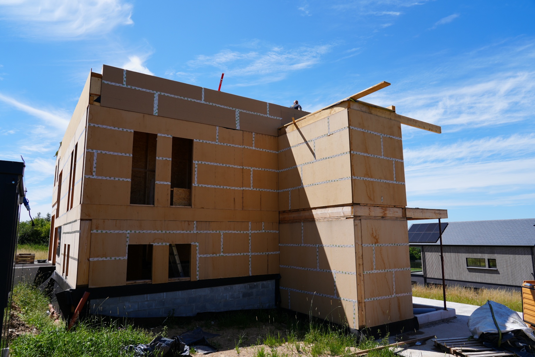Maison ossature bois basse énergie — Ossature bois à Louveigné, chantier ID Bois